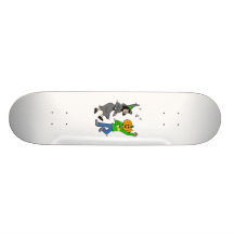 Witch dancing with pumpkin head skate board