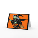 Witch Flying Halloween Cartoon Greeting Cards