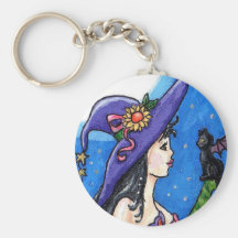 "Witch & Her Bat-Cats"  Key Chain