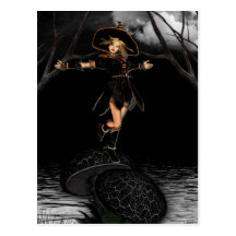 Witch on Toad Stool Postcard