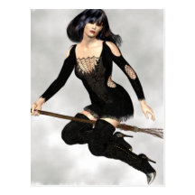 Witch with Broom  Postcard