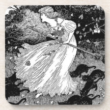 Witch with cats beverage coasters
