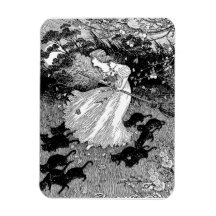 Witch with cats rectangular magnet