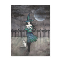 Witch with White Cats Postcard