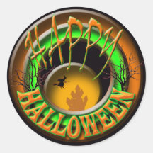 Witches castle Halloween greeting Round Stickers