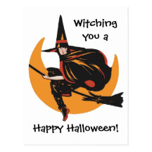 Witching You a Vintage Happy Halloween Card Postcards