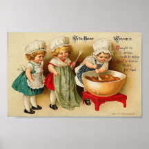 With Best Wishes Children Baking Card Poster