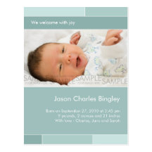 With Joy Blue/Aqua • Baby Announcement Postcards