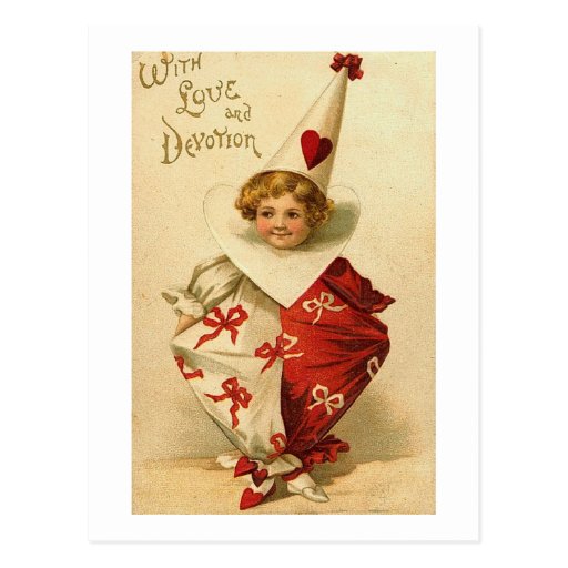 With Love and Devotion Valentine Clown Postcards