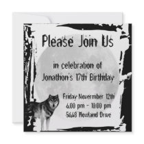 Wolf and Full Moon Gothic Birthday Invitation