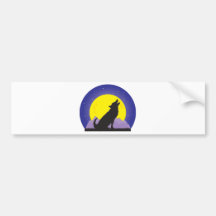 Wolf and Moon Bumper Sticker