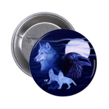 Wolf and Raven with full moon Anstecknadelbuttons