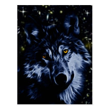 Wolf and stars post card