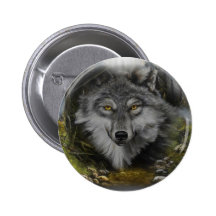 Wolf blending into River painting Button
