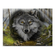 Wolf blending into River painting Post Cards
