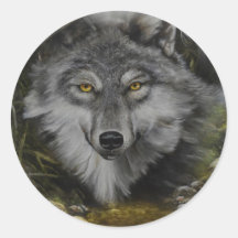 Wolf blending into River painting Round Stickers