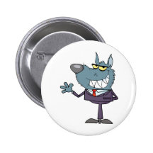 Wolf Businessman Waving A Greeting Pins