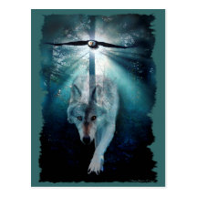 WOLF & EAGLE Wildlife Postcard