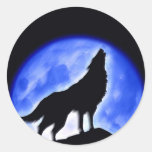 Wolf Howling at Moon Round Stickers