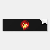 Wolf Howling at Red Night Bumper Stickers