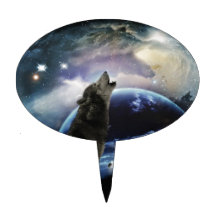 Wolf howling at the moon cake toppers