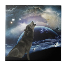 Wolf howling at the moon ceramic tile