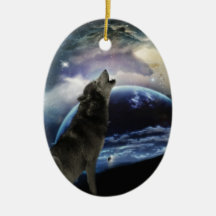 Wolf howling at the moon ornament