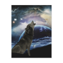 Wolf howling at the moon postcard