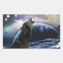 Wolf howling at the moon rectangle sticker