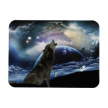 Wolf howling at the moon rectangular magnets