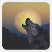 Wolf howling at the moon square stickers