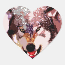 Wolf in Snow Heart Stickers