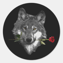 Wolf Rose Round Stickers