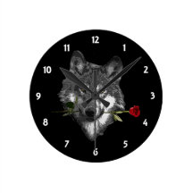 Wolf Rose Round Wallclock