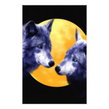 Wolves at full moon custom stationery