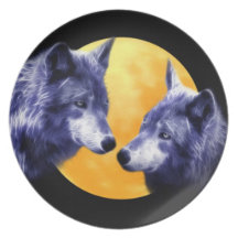 Wolves at full moon dinner plate