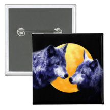 Wolves at full moon pinback buttons