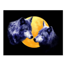 Wolves at full moon post cards