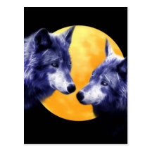 Wolves at full moon postcard