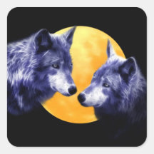 Wolves at full moon stickers