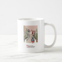 Woman Beckons Children Vintage Christmas Mugs