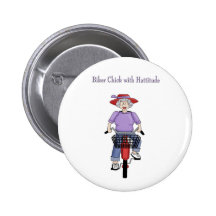 Woman Biker Chick with Hattitude Button