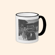 Woman feeding bears. mugs