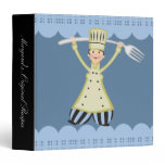 Woman female chef pantaloons fork recipe binder binders