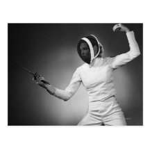 Woman Fencing Postcards