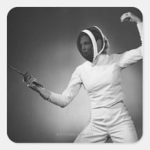 Woman Fencing Square Sticker