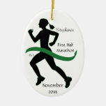 Woman Half Marathon Runner Ornament in Green