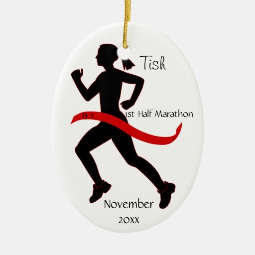 Woman Half Marathon Runner Ornament in Red