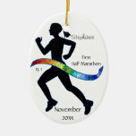 Woman Half Marathon Runner Puzzle Ribbon Christmas Tree Ornament