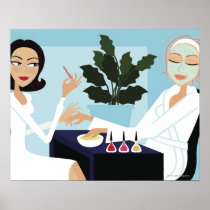 Woman having manicure and facial at spa print